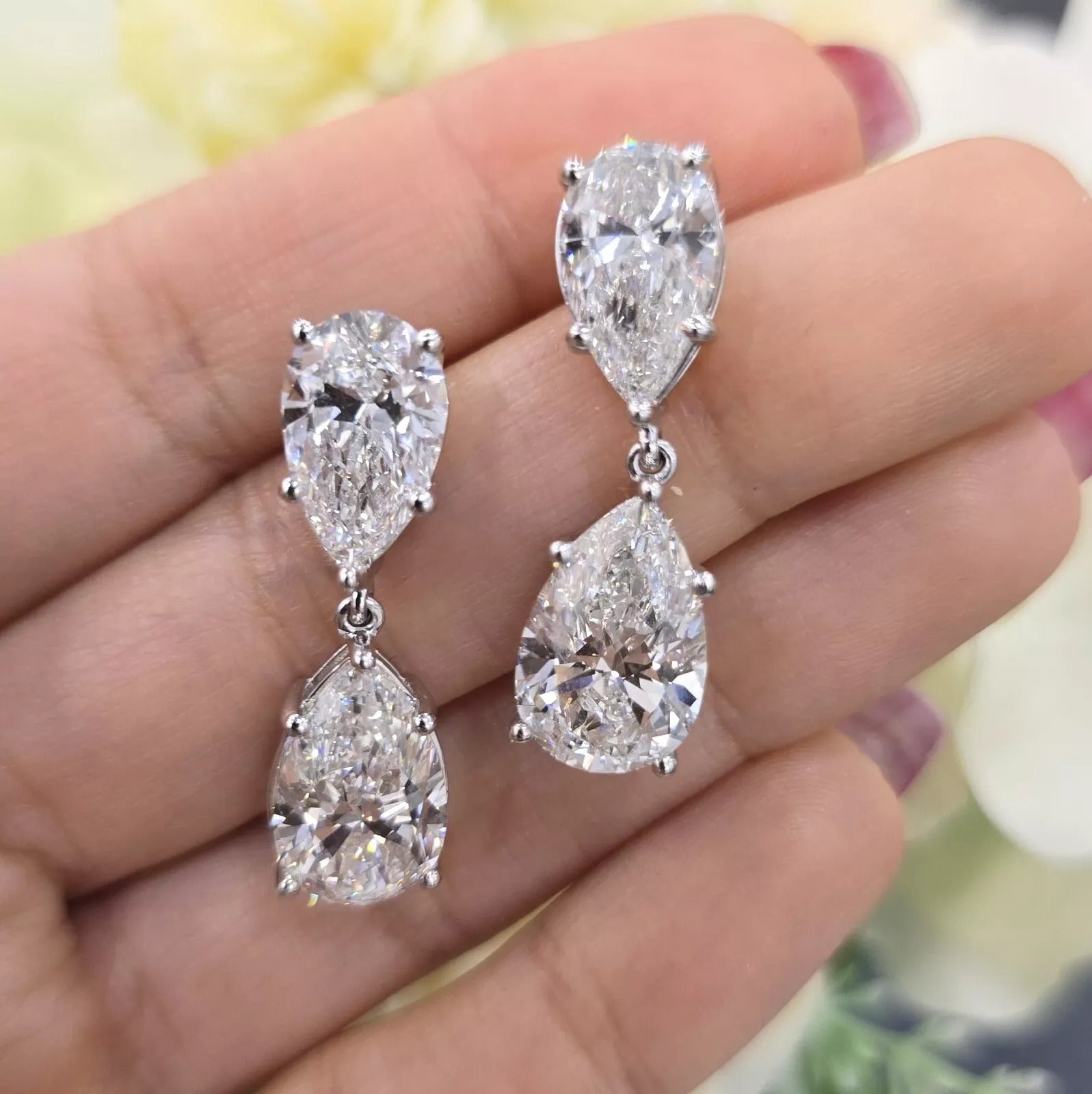 Clearance - CERTIFIED 12.00Ct Pear Diamond Dangle Drop Earring in Platinum