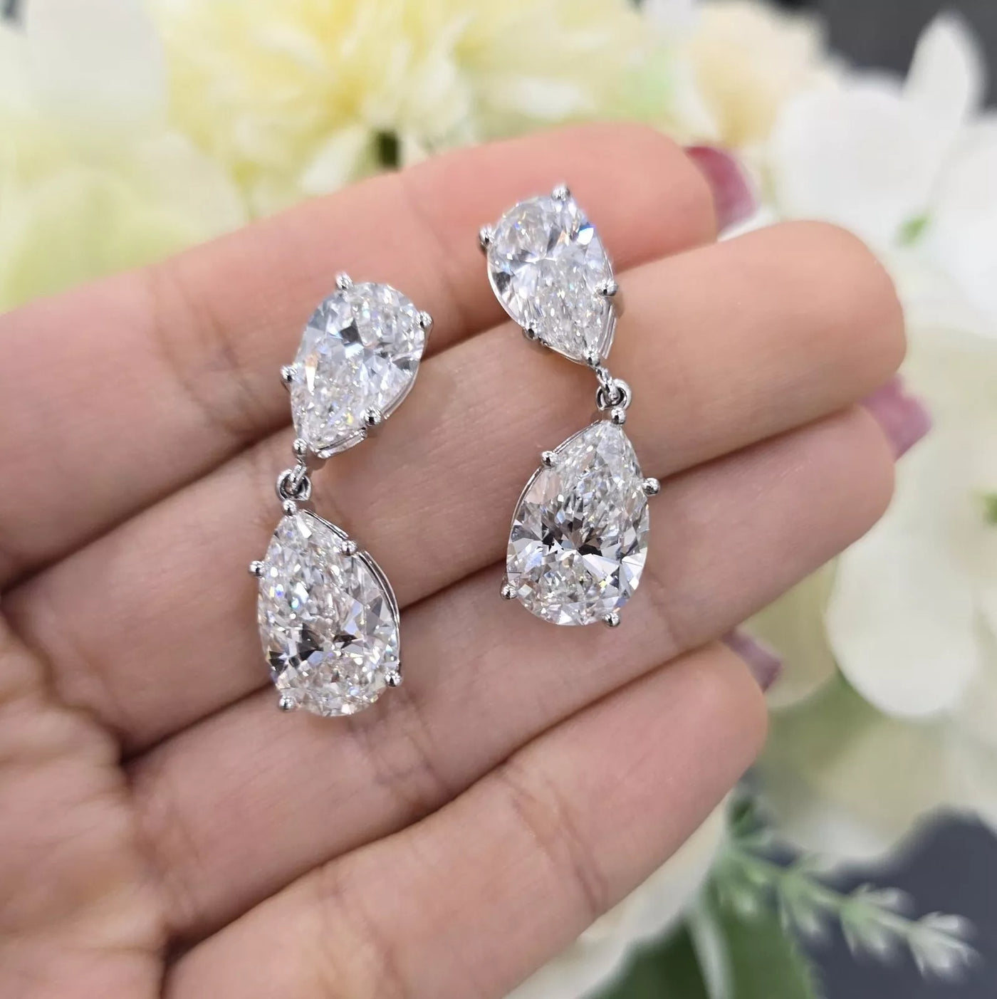 Clearance - CERTIFIED 16.00 Carat Pear Diamond Dangle Drop Earring