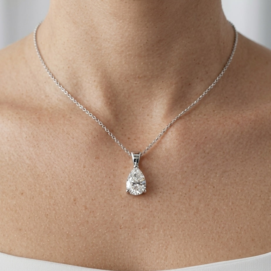 IGI Certified Pear Diamond Solitaire Pendant in White Gold (1.00–5.00 Carat)