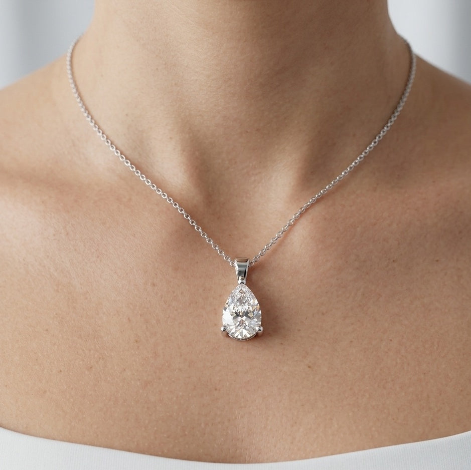 IGI Certified Pear Diamond Solitaire Pendant in White Gold (1.00–5.00 Carat)