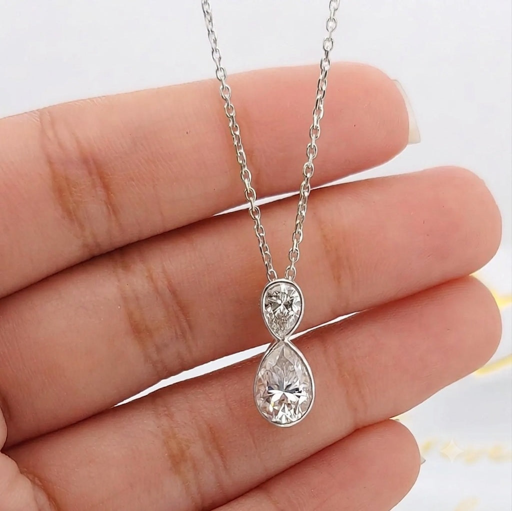 GIA Certified 1.00ct Natural Double Pear Diamond Drop Pendant, White Gold
