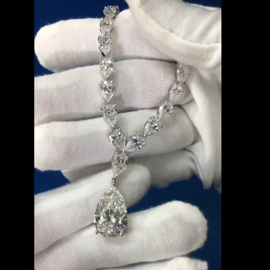 34.00 CT F/VS PEAR DIAMOND TENNIS NECKLACE IN 18K WHITE GOLD