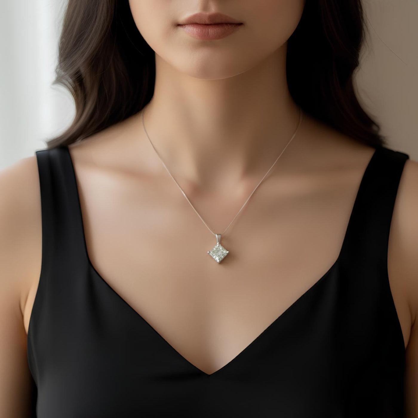 2.00Ct D/VVS Princess Cut Lab Grown Diamond Pendant in Gold