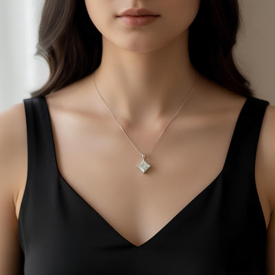 2.00Ct D/VVS Princess Cut Lab Grown Diamond Pendant in Gold