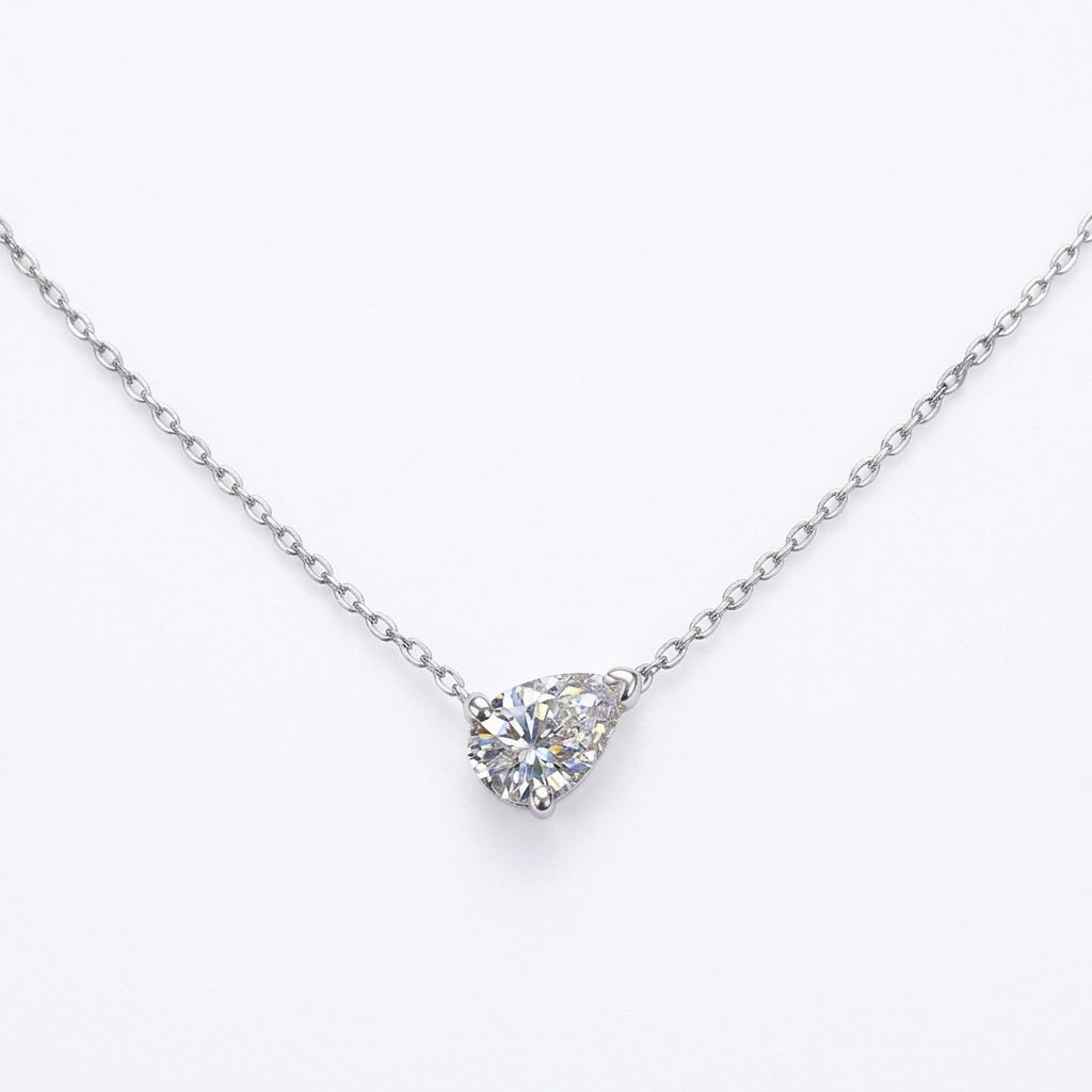 GIA Certified Natural Pear Cut Diamond Solitaire Pendant in White Gold