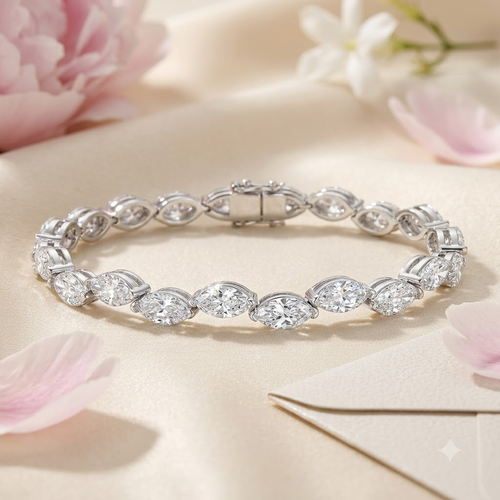 Twisted Marquise Diamond 10.00 Carat Claw Set Tennis Bracelet 9k Gold