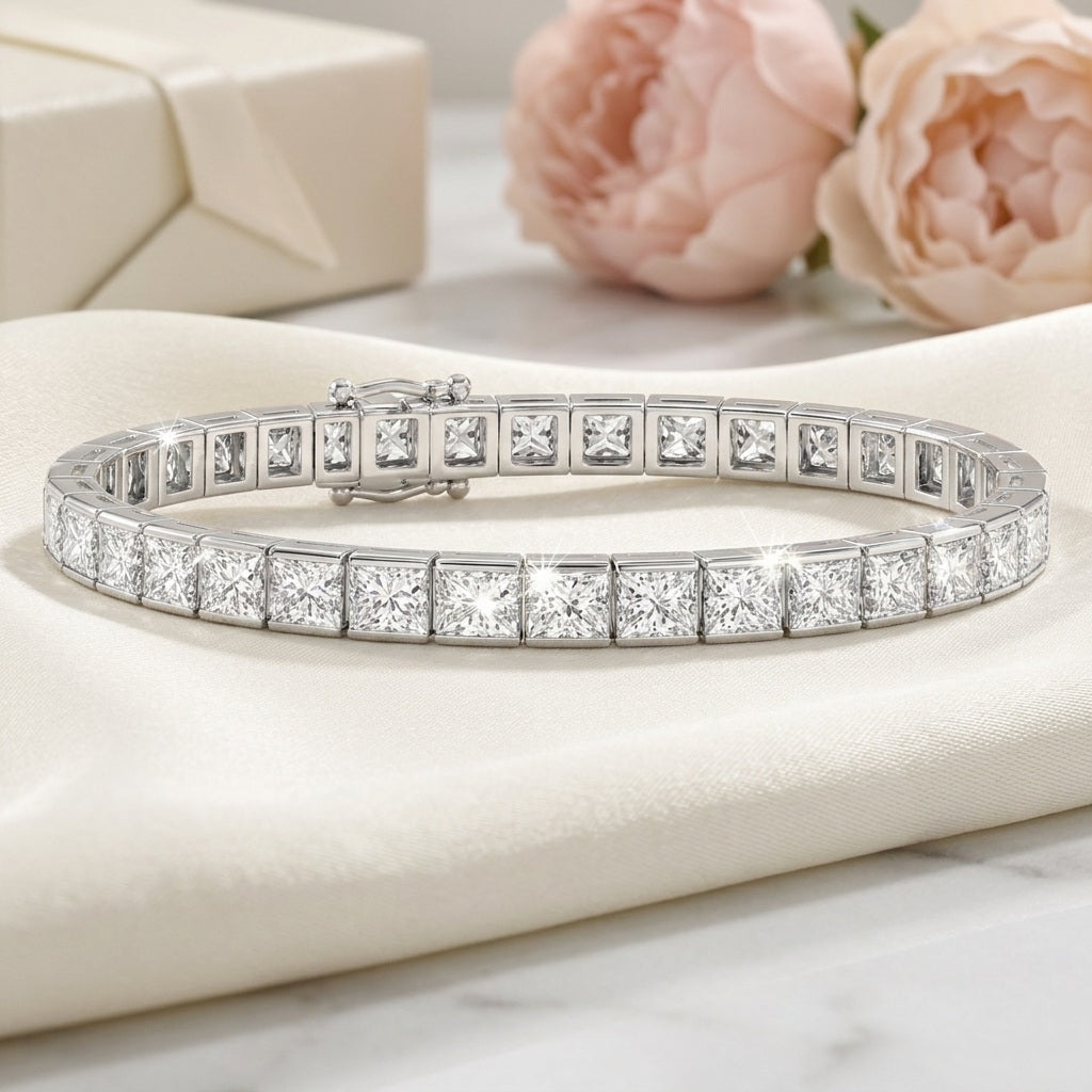 Princess Diamond Tennis Bracelet - Gold (Angle View 2)