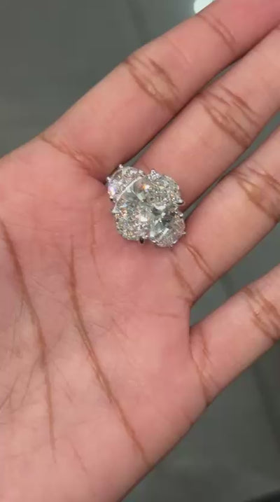 SALE! WGI Certified 11.00ct Oval With Half Moon Lab Grown Diamond Trilogy Ring in Platinum
