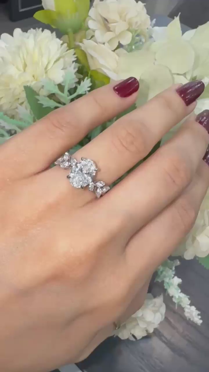 IGI 2.25ct D/VVS Oval & Side Marquise Lab Diamond Engagement Ring In Platinum