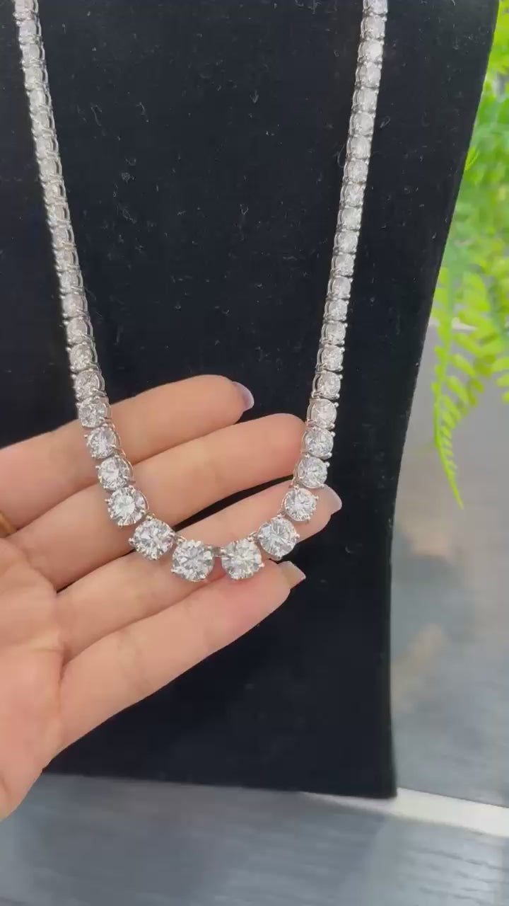 Ready to Ship 50.00Ct D/VS Round Lab Diamond Graduated Tennis Necklace in 18k White Gold