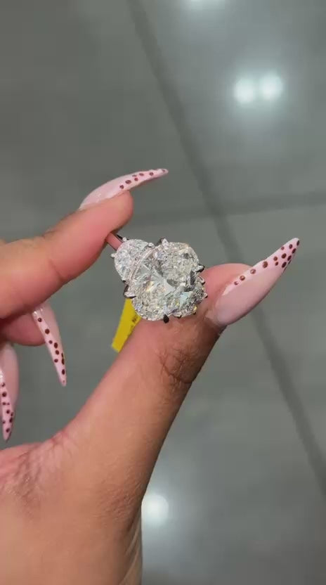 SALE! WGI Certified 11.00ct Oval With Half Moon Lab Grown Diamond Trilogy Ring in Platinum