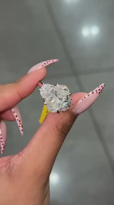 SALE! WGI Certified 11.00ct Oval With Half Moon Lab Grown Diamond Trilogy Ring in Platinum