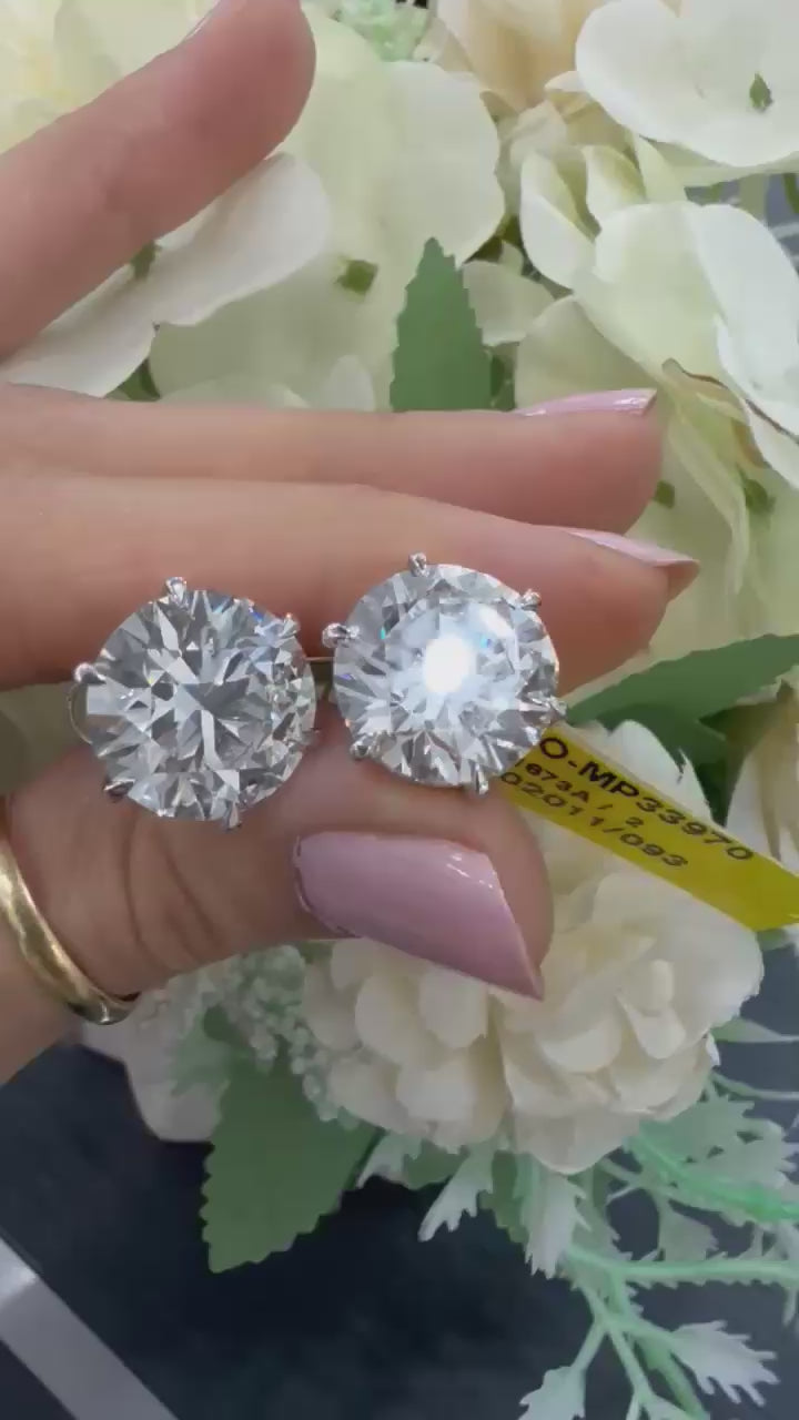 Exceptional 20.11 Ct Lab-Grown Round Diamond Studs Earring – F/VS in Platinum with Screw Backs