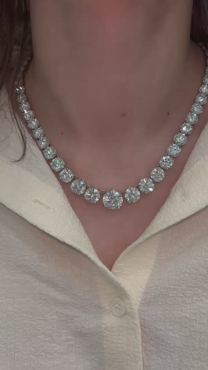 LUXURY 92.76Ct Round LAB Diamond Graduated Necklace in Platinum