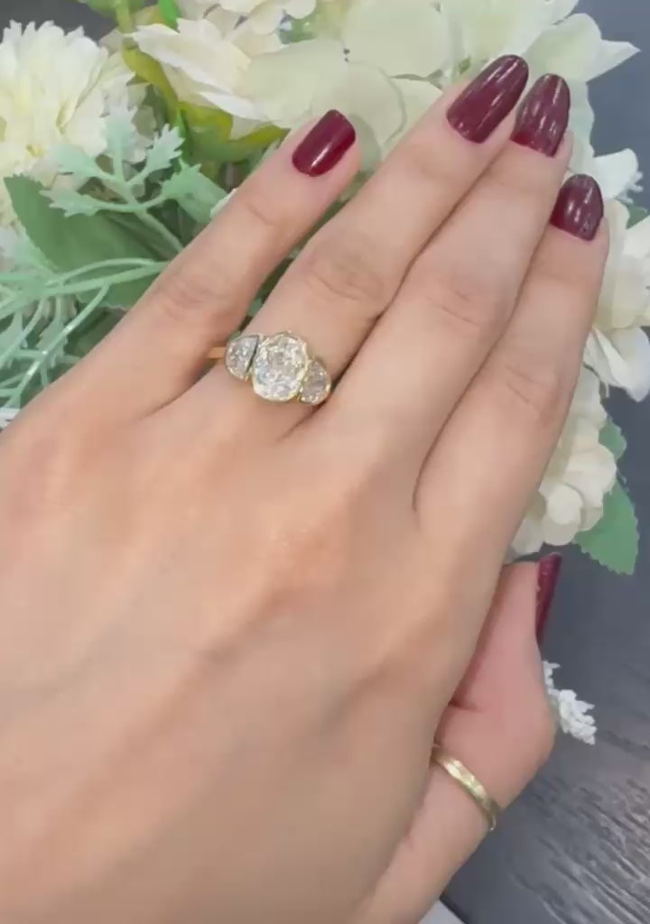 IGI 3.00ct D/VS Oval & Half Moon Lab Diamond Three-Stone Ring In 18k Yellow Gold