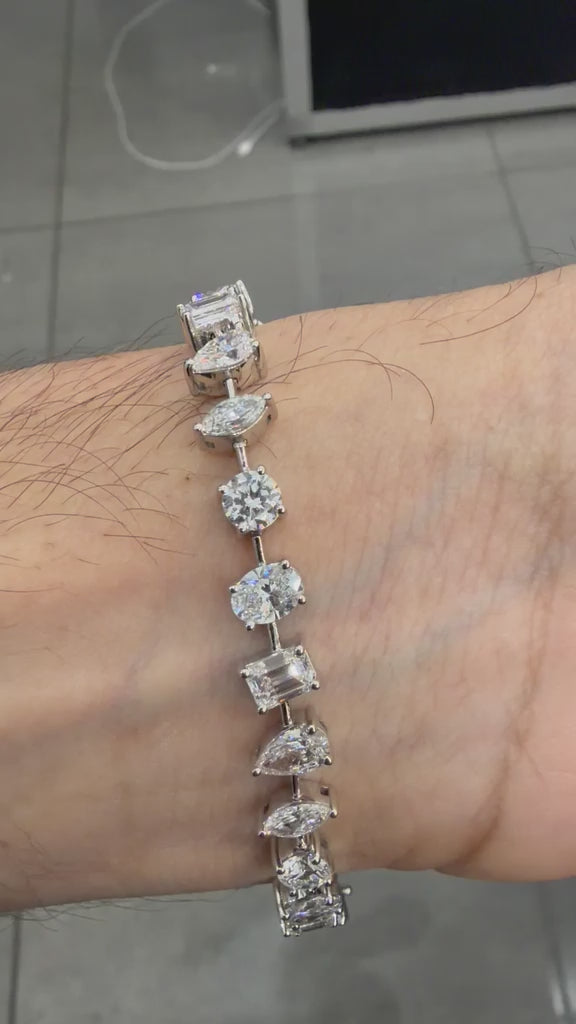 11.15Ct Multi Shape Lab Diamond Tennis Bracelet In 9k White Gold 14grams