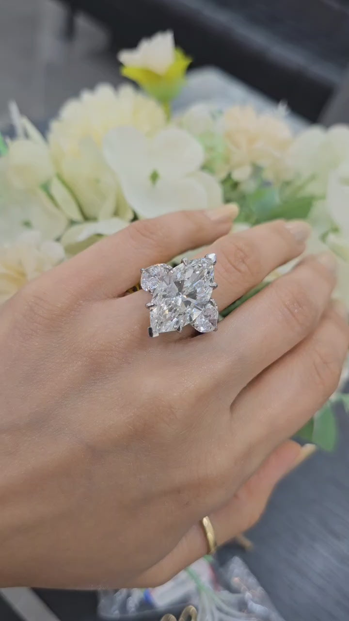Luxury Lab Diamond Trilogy Ring with Marquise and Heart Shapes by Amada Diamonds