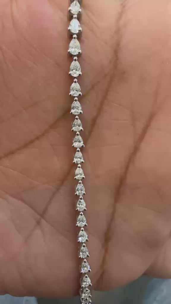 D/VVS 3.50CT 100% Natural Pear Diamond Tennis Platinum Bracelet For Women