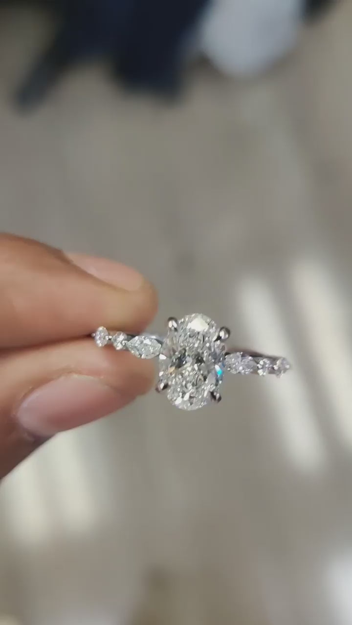 IGI Certified Diamond Oval Cut Hidden Halo Engagement Ring