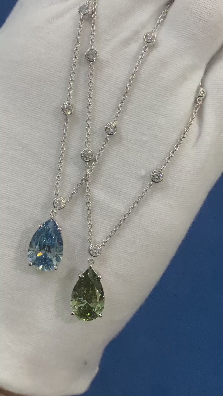 IGI Certified 6.00 Ct Fancy Blue Pear Diamond Necklace in White Gold