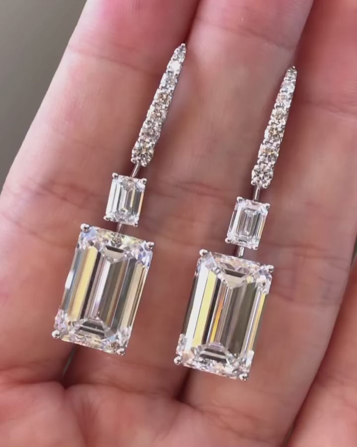 CERTIFIED 25 carat Emerald Diamond Dangle Drop Earring in Platinum 25carat