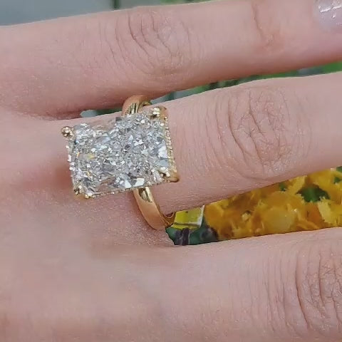 IGI Certified 6.00 Carat Radiant Diamond Hidden Halo Engagement Ring 18K Yellow Gold