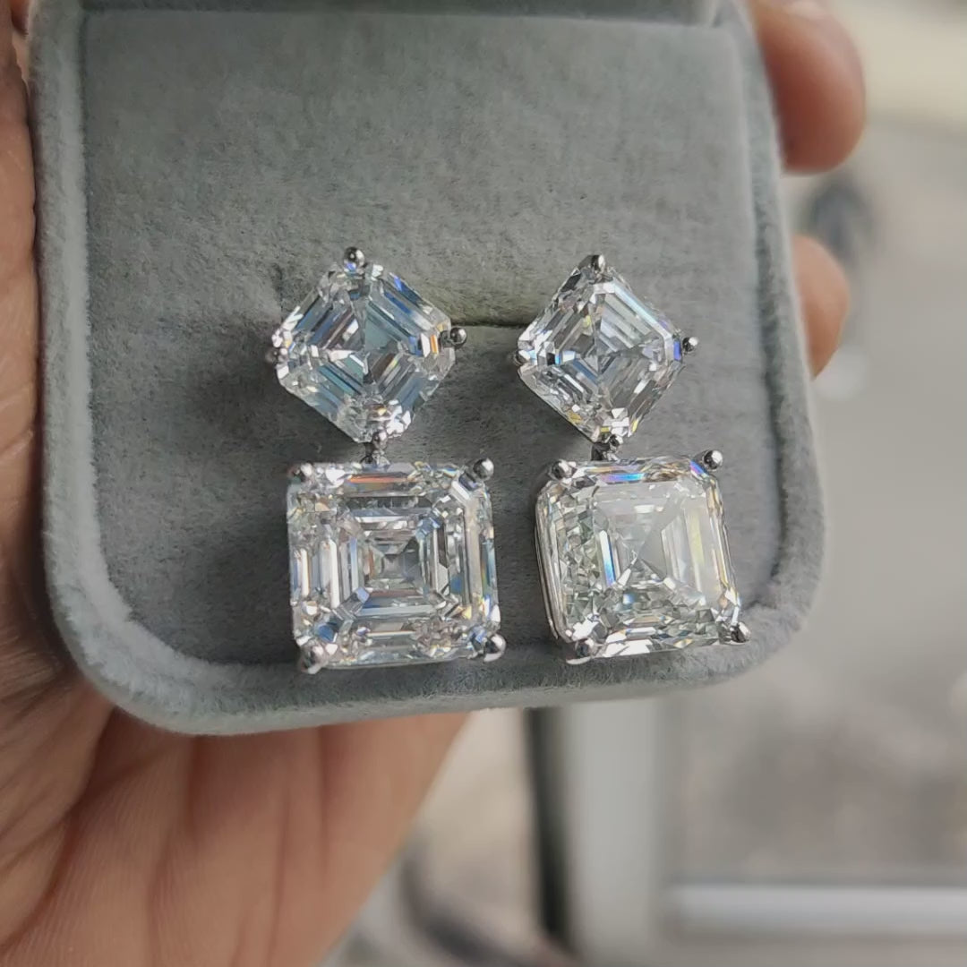 Last Piece ! Certified Huge 26.30Ct Asscher Diamond Dangle Earrings in Platinum 14.20Gram