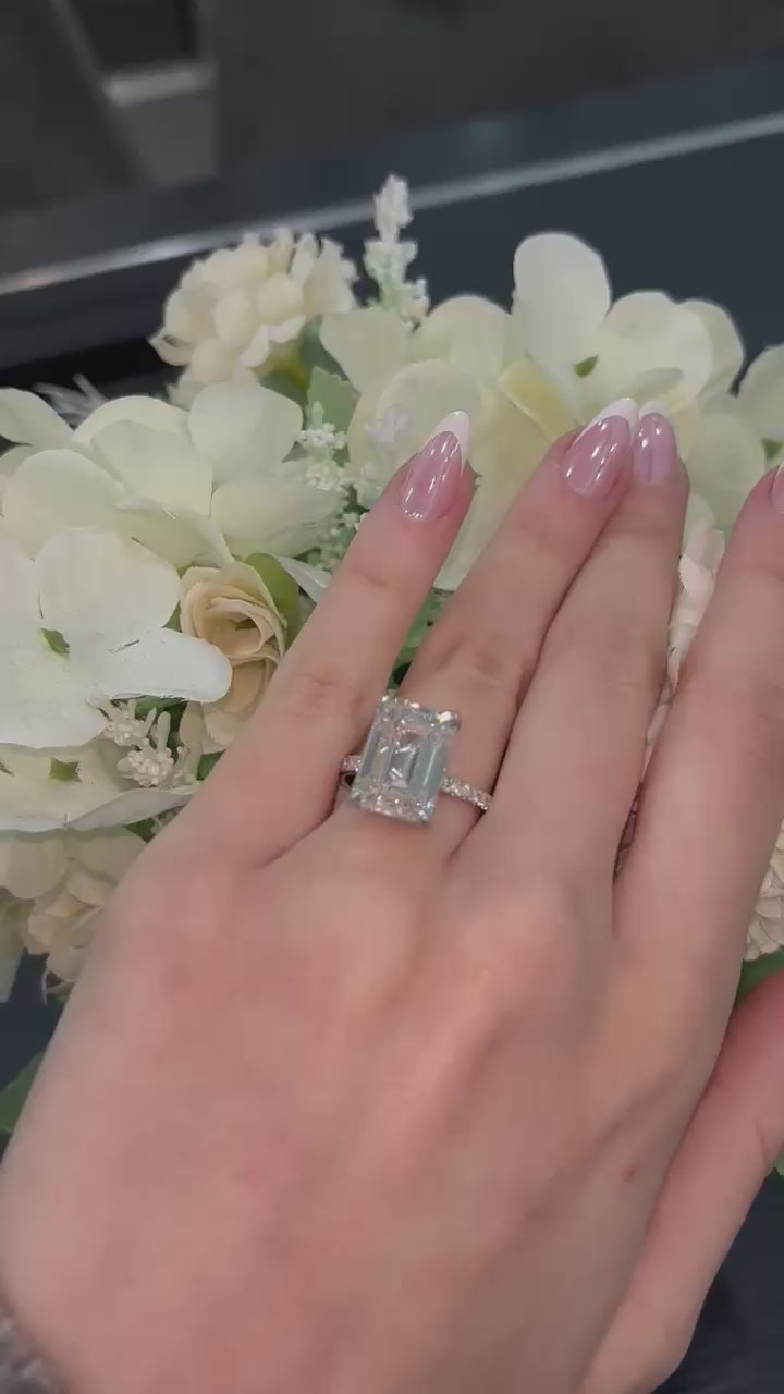 IGI Certified 9.06CT Emerald Diamond Hidden Halo Engagement Ring In Platinum