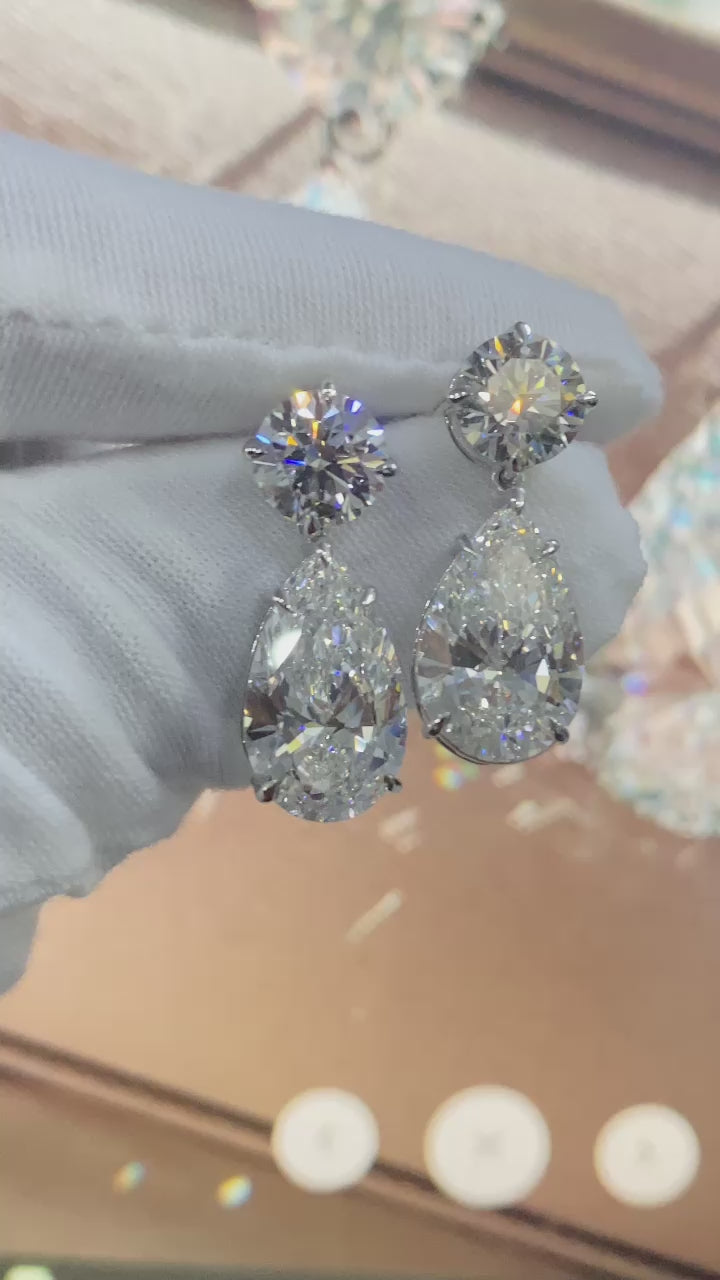 16.00CT IGI Certified Lab Pear & Round Diamond Drop and Dangle Earrings in Platinum
