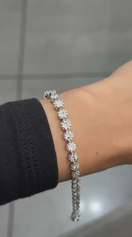 100 % Natural 7.00Ct Round Old European Cut Diamond Crown Set Tennis Bracelet 9k White Gold