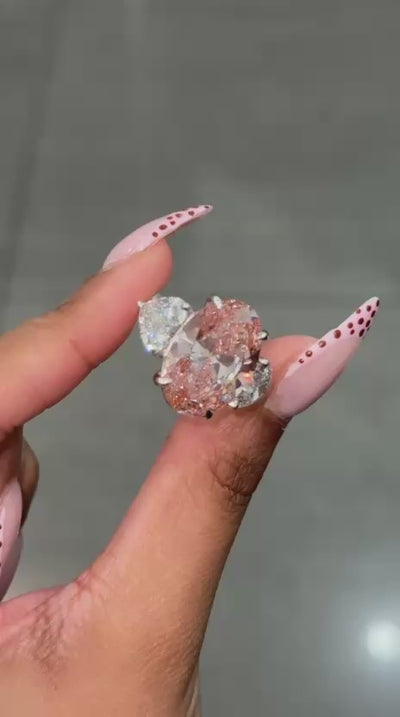 Black Friday Deal ! 12.50ct Fancy Pink Oval & Heart Lab Diamond Trilogy Ring in 18k Gold