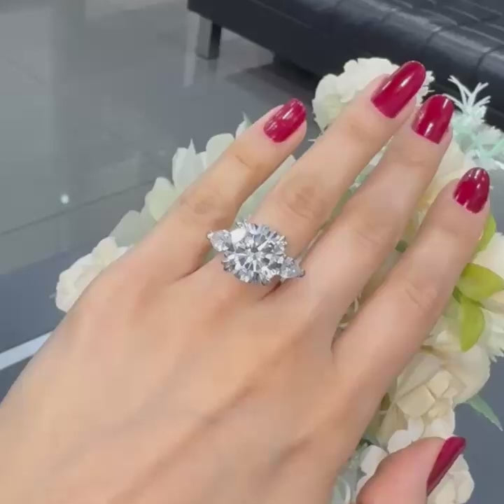 Special Offer ! Certified Round & Pear Shape Lab Diamond Trilogy Ring in Platinum for Women - 9.50Ct