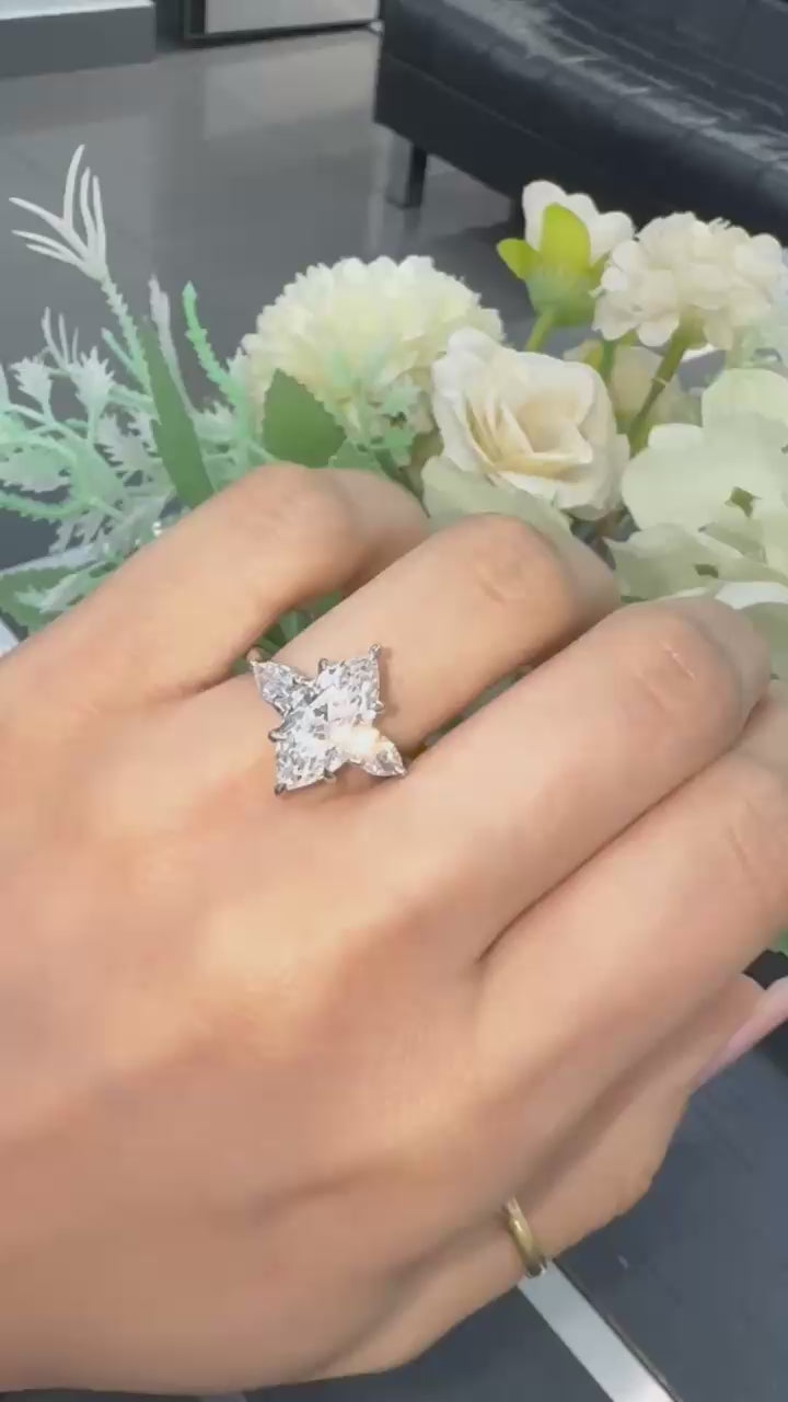 IGI Certified 3.00ct E/VS Marquise & Pear Diamond Three Stone Ring In Platinum