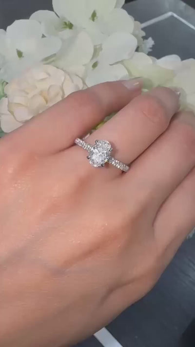 IGI Certified E/VS Oval With Side Diamond Hidden Halo Engagement Ring In Platinum (1.50ct-2.50ct)