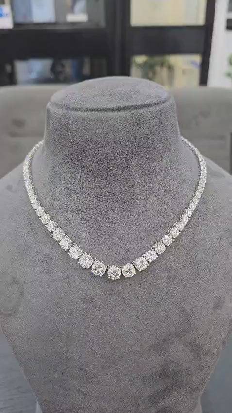 Ready to Ship 50.00Ct D/VS Round Lab Diamond Graduated Tennis Necklace in 18k White Gold