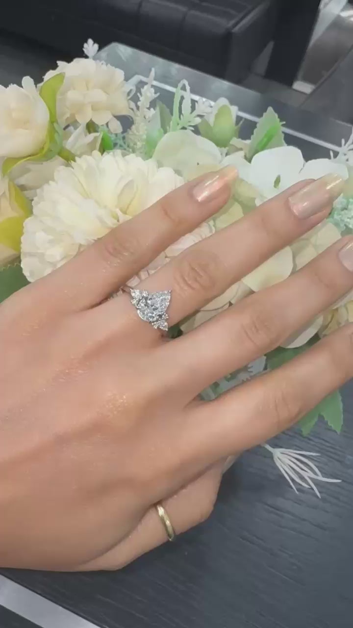 2.00CT IGI Certified Lab Pear Diamond Engagement Ring with Side Stones in Platinum
