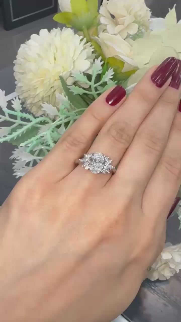 IGI 2.00ct E/VVS Oval & Side Marquise Lab Diamond Engagement Ring In Platinum