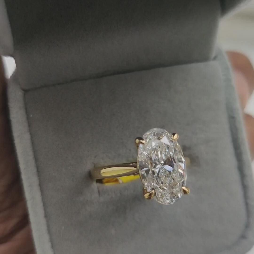 Special Offer ! F/VS 4.00 CT IGI Certified Oval Diamond Solitaire Engagement Ring in 18k Yellow Gold