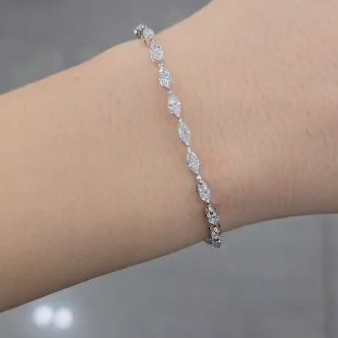 Last Piece ! D/VS 3.00 Carat Marquise Diamond Tennis Bracelet in 9k Gold