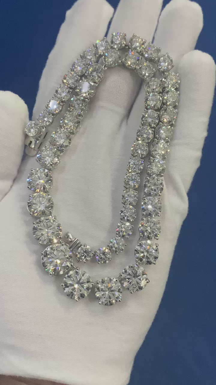LUXURY 92.76Ct Round LAB Diamond Graduated Necklace in Platinum