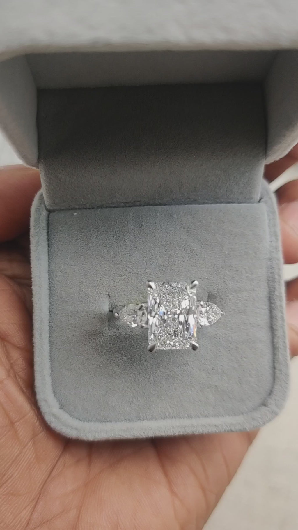 IGI Certified Radiant & Pear Diamond Trilogy Ring Platinum 7.00Ct F/VS