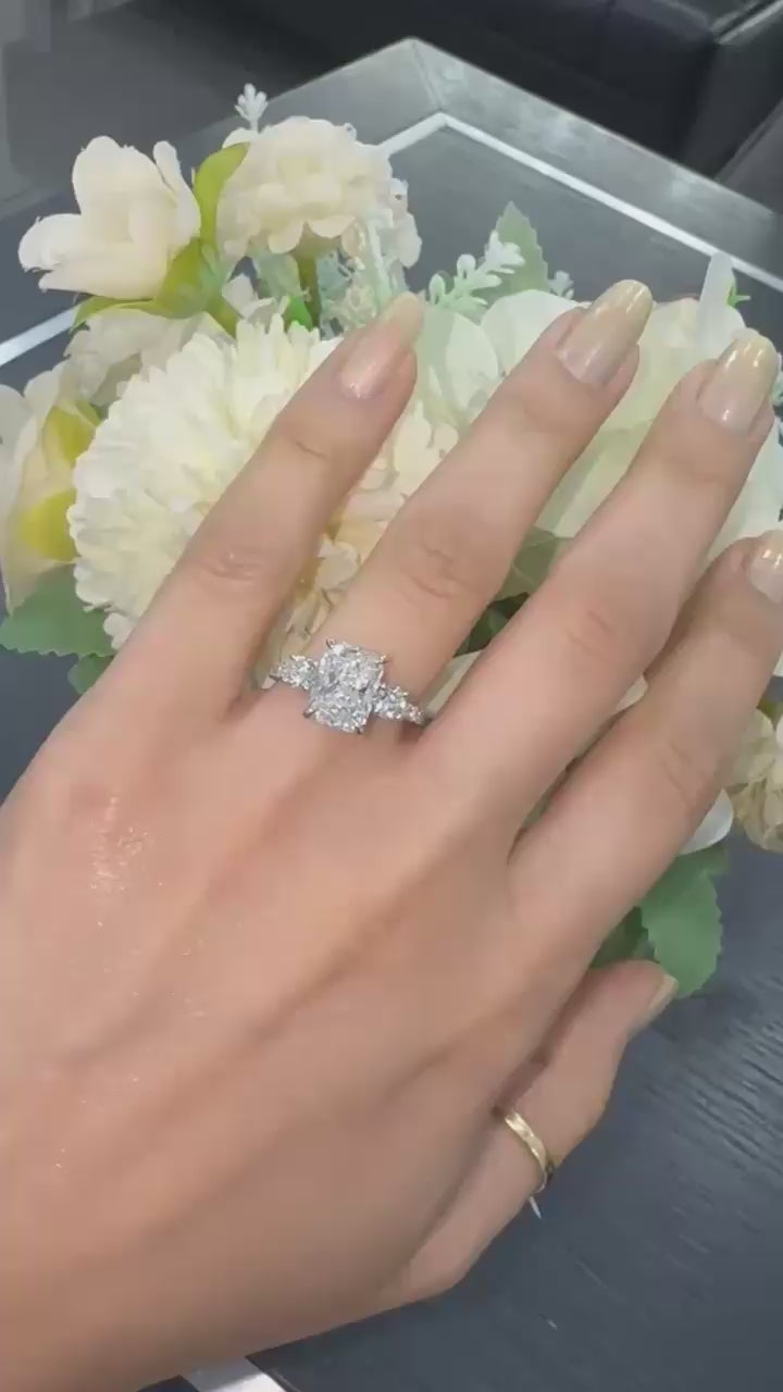 IGI Certified E/VS Lab Grown Cushion with Side Round Diamond Engagement Ring For Women In Platinum