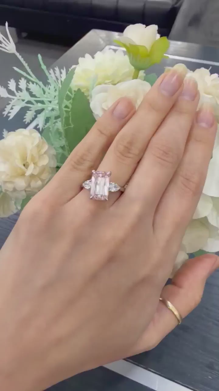 Women's IGI Certified Lab Grown 4.70 Ct Ashoka Diamond Fancy Vivid Pink with side Pear Engagement Ring in Platinum