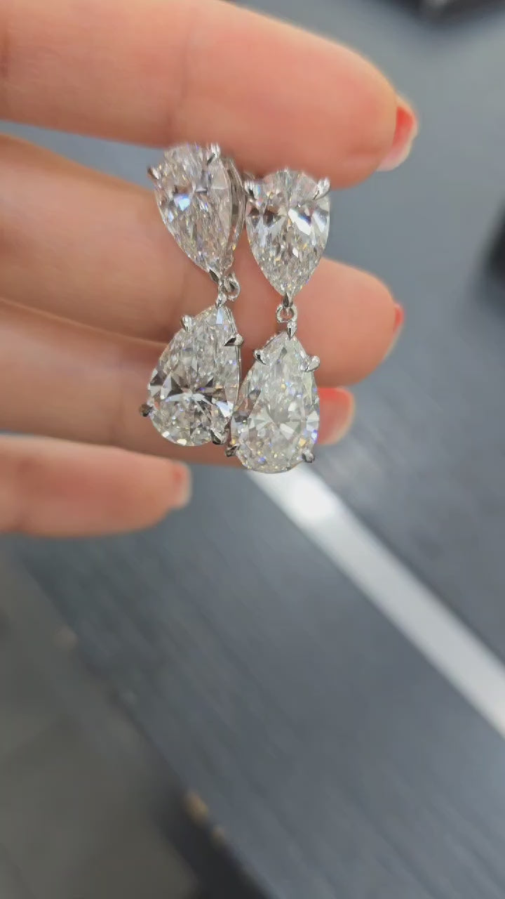 Clearance - CERTIFIED 12.00Ct Pear Diamond Dangle Drop Earring in Platinum
