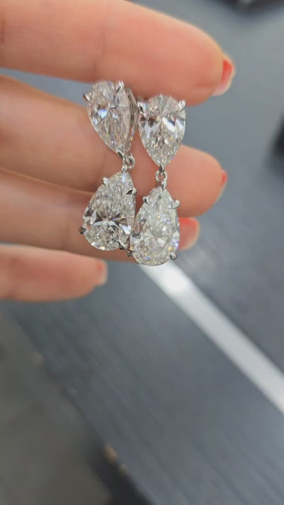 Clearance - CERTIFIED 16.00 Carat Pear Diamond Dangle Drop Earring