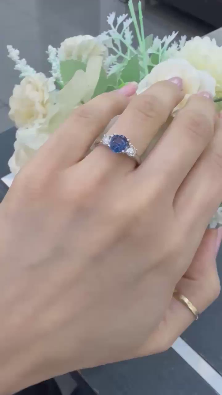 1.50ct Oval Sapphire & Side Round Diamond Trilogy Engagement Ring 950 Platinum