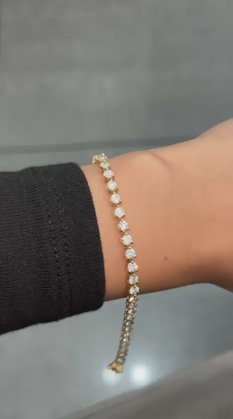 100% Natural 6.00 Carat Round Diamonds 3 Claw Set Tennis Bracelet 9k ' Gold