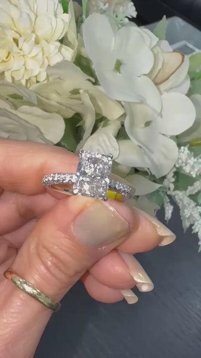 IGI Certified 2.00Carat E/VS Lab Grown Radiant & Side Diamond Three Row Designer Engagement Ring in Platinum