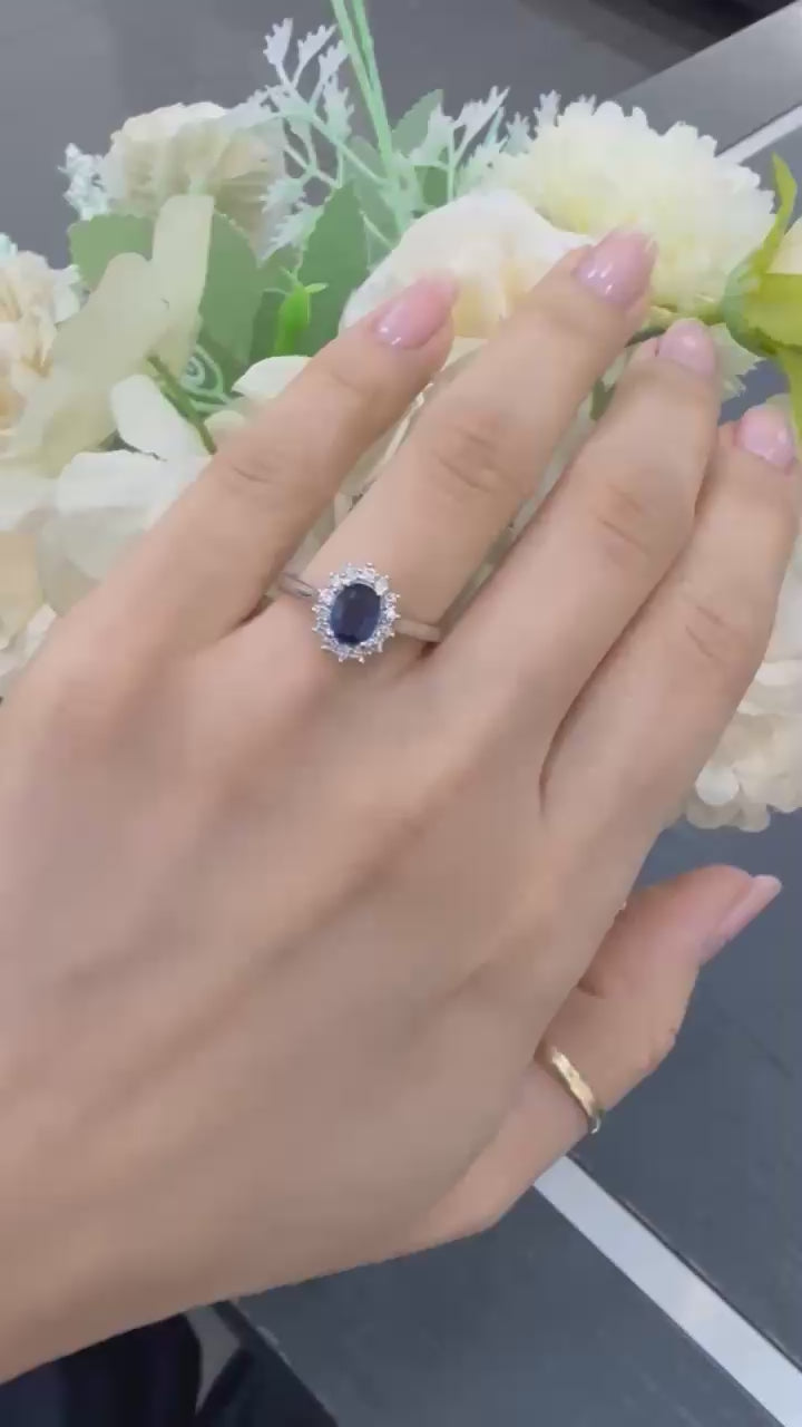 1.50Ct Sapphire Oval & Diamond Cluster Halo Set Engagement Ring 950 Platinum