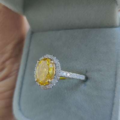 Fancy Vivid Yellow 2.54CT Oval Diamond Halo Engagement Ring, Platinum